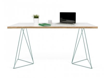 Tema home Bureau L.140 cm Flow pieds tr&eacute;teaux m&eacute;tal - Blanc/ Noir Noyer
