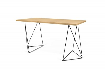 Tema home Bureau L.140 cm Flow pieds tr&eacute;teaux m&eacute;tal - Ch&ecirc;ne/ Noir