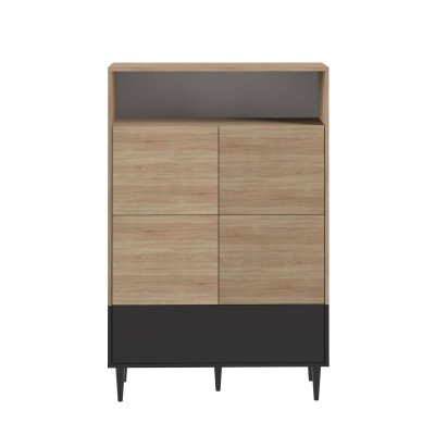 Temahome - Buffet haut horizon noir et ch&ecirc;ne naturel - ch&ecirc;ne naturel