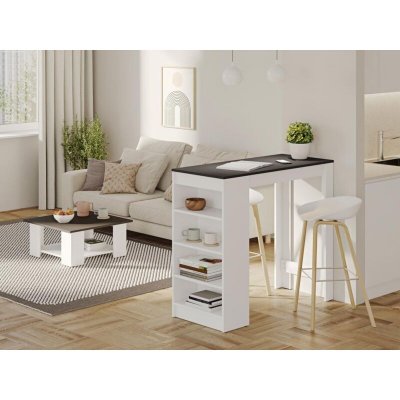 TEMAHOME Meuble Bar - Blanc et B&eacute;ton - 115 x 102,7 cm - ARAVIS