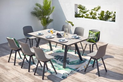 CONCEPT USINE TEMARA - Salon de jardin aluminium et plateau aspect ciment