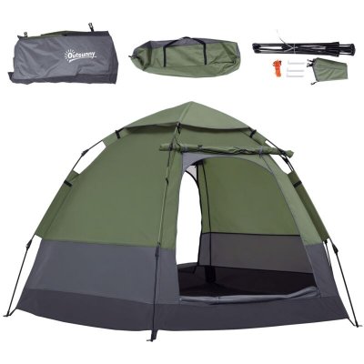 OUTSUNNY Tente de camping pop-up 3-4 pers.  - Vert - Fibre verre polyester oxford - Imperm&eacute;able 