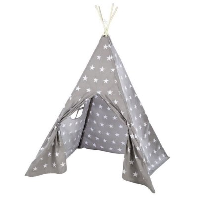 Tente De Jeu Indienne Tipi + Sac De Transport Little Stars Gris &Eacute;toil&eacute;