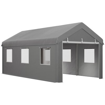 OUTSUNNY Tente garage imperm&eacute;able anti-uv acier galvanis&eacute; pe argent