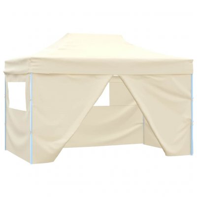VIDAXL Tente pliable avec 4 parois lat&eacute;raux 3 x 4,5 m Blanc cr&egrave;me