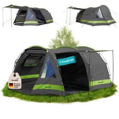 SKANDIKA Tente tunnel Kambo 4 - Tente Camping 4 personnes - 1 cabine sombre - 3 entr&eacute;es