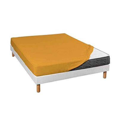 TERRE DE NUIT  Drap housse jersey jaune moutarde bonnet 30 cm 80x190