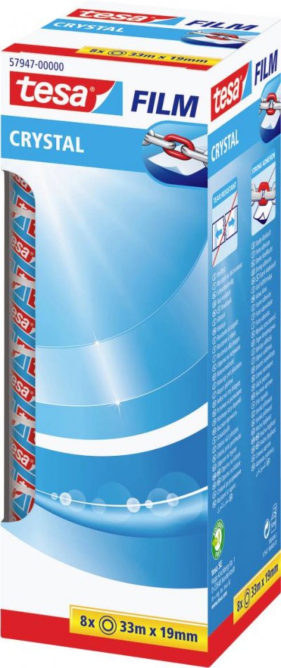 TESA  1 Ruban Adh&eacute;sif  "crystal" 33 M X 19 Mm - Lot De 8