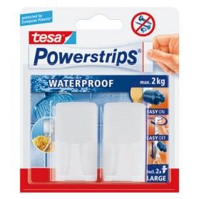 TESA  2 crochets rectangulaires blancs + 2 Powerstrips waterproof