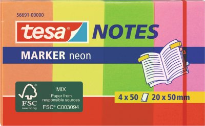 TESA  56691 - Paquet de 200 marque-pages - 20 x 50 mm Coleurs Assorties