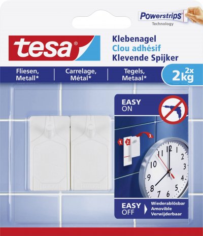 TESA  clou adhesif - pour carrelage + metal - charge supportee : 2 kg