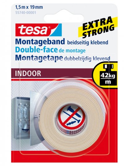 TESA  Double-face montage INDOOR, 19 mm x 1,5 mm,pr interieur