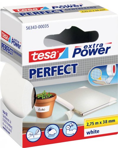 TESA  Extra Power Perfect Ruban adh&eacute;sif tiss&eacute; 2,75 m blanc 38 mm