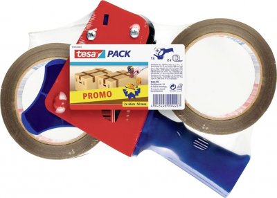 TESA  Lot de 2 Rouleaux adh&eacute;sifs 66 m x 50 mm - Marron + D&eacute;vidoir
