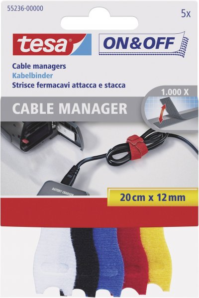 TESA  - organisateur de c&acirc;bles x 5 couleurs assorties BD-410113