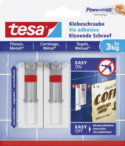 TESA  vis adhesives ajustable - pour carrelage + metal - charge supportee : 3 kg