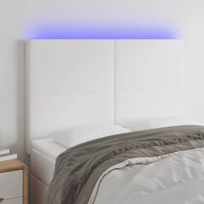VIDAXL T&ecirc;te de lit &agrave; led Blanc 144x5x118/128 cm Similicuir  Blanc
