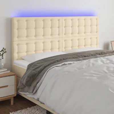 VIDAXL T&ecirc;te de lit &agrave; led Cr&egrave;me 160x5x118/128 cm Tissu - 