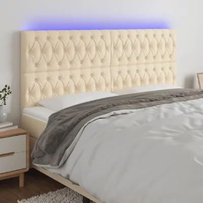 VIDAXL T&ecirc;te de lit &agrave; led Cr&egrave;me 180x7x118/128 cm Tissu - 