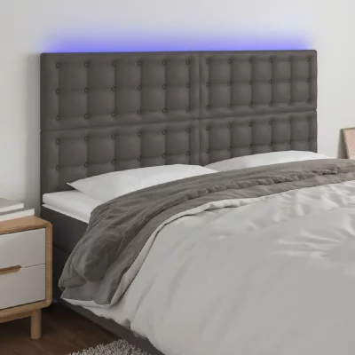 VIDAXL T&ecirc;te de lit &agrave; led Gris 200x5x118/128 cm Similicuir - 