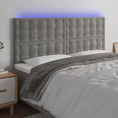 VIDAXL T&ecirc;te de lit &agrave; LED Gris clair 160x5x118/128 cm Velours 