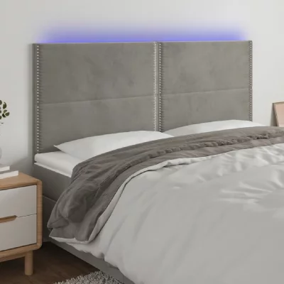 VIDAXL T&ecirc;te de lit &agrave; led Gris clair 200x5x118/128 cm Velours - 