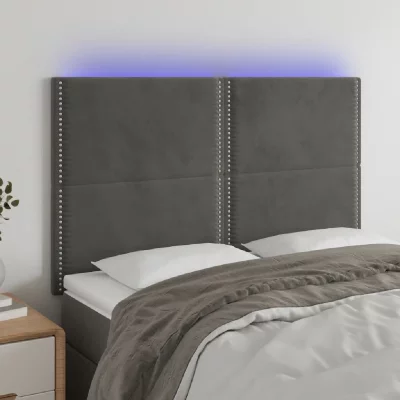 VIDAXL T&ecirc;te de lit &agrave; led Gris fonc&eacute; 144x5x118/128 cm Velours - 