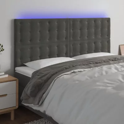VIDAXL T&ecirc;te de lit &agrave; led Gris fonc&eacute; 160x5x118/128 cm Velours  Dark grey