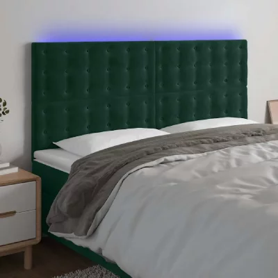 VIDAXL T&ecirc;te de lit &agrave; led Vert fonc&eacute; 200x5x118/128 cm Velours - 