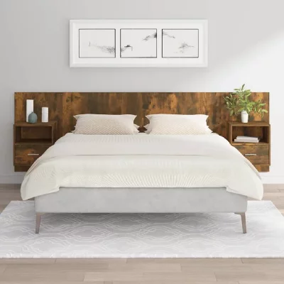 VIDAXL T&ecirc;te de lit avec armoires Ch&ecirc;ne fum&eacute; Bois d'ing&eacute;nierie - 