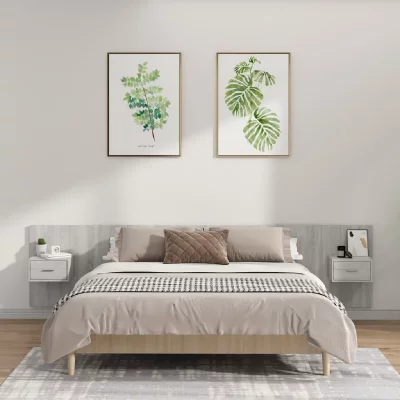 VIDAXL T&ecirc;te de lit avec armoires sonoma gris Bois d'ing&eacute;nierie 