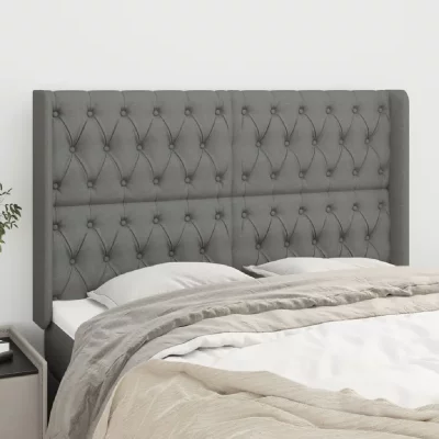 VIDAXL T&ecirc;te de lit avec oreilles Gris fonc&eacute; 163x16x118/128 cm Tissu - 