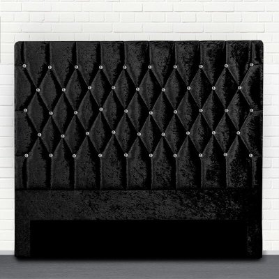 MEUBLER DESIGN T&ecirc;te de lit capitonn&eacute;e velours noir avec strass focci 140 cm