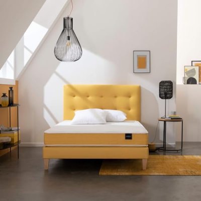 SOMEO T&ecirc;te de lit d&eacute;co capitonn&eacute;e jaune Aurore  140 - Jaune