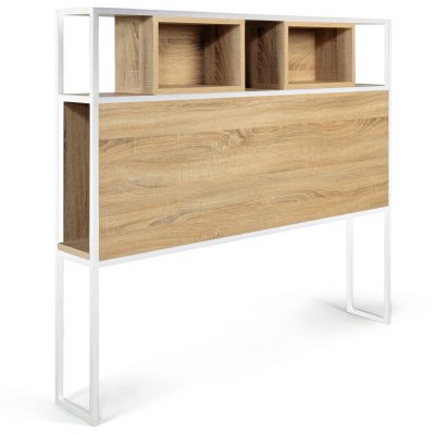 IDMARKET T&ecirc;te de lit detroit 145 cm design industriel bois et m&eacute;tal blanc