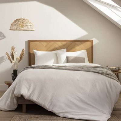 TERRE DE NUIT T&ecirc;te de lit marqueterie 160 cm en bois massif naturel - 