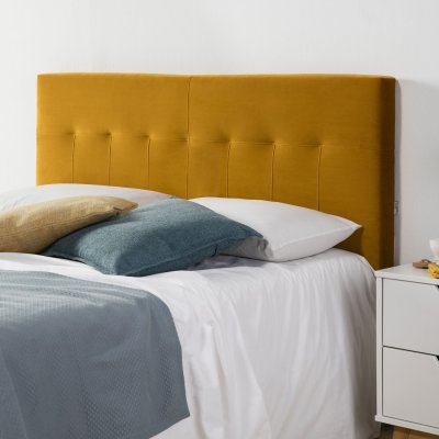 MARCKONFORT T&ecirc;te de lit tapiss&eacute;e 160x100 cm moutarde, velours, pieds en bois