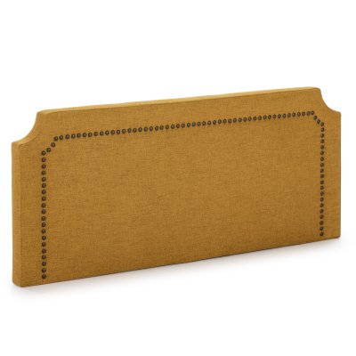 T&ecirc;te de lit tapiss&eacute;e 160x60 cm moutarde, clous en marron