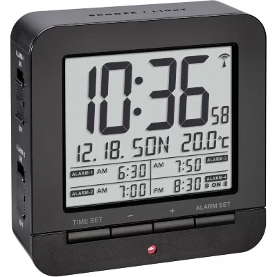 TFA Dostmann 60.2536.01 radiopilot&eacute;(e) R&eacute;veil noir Heures de r&eacute;veil 4 