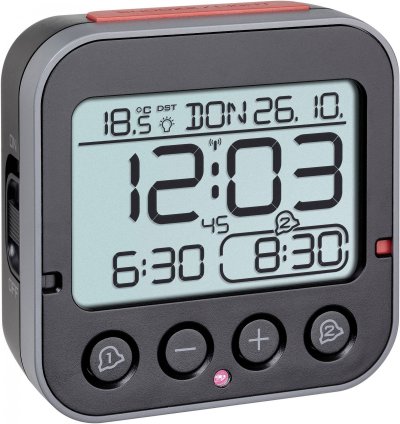 TFA DOSTMANN  60.2550.01 radiopilot&eacute;(e) R&eacute;veil noir Heures de r&eacute;veil 2