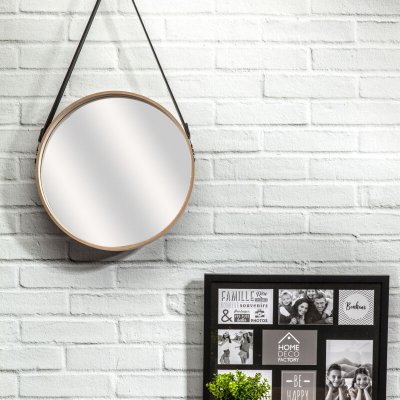 THE HOME DECO FACTORY  - Miroir rond avec anse en PU Barber 40 cm