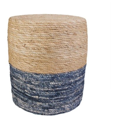 THE HOME DECO FACTORY  - Pouf jonc de mer blue lagoon naturel et bleu