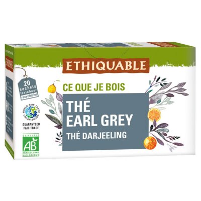 ETHIQUABLE Th&eacute; Noir Earl Grey Darjeeling Bio  - La Boite De 20 Sachets
