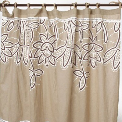 Thedecofactory - ange - Rideau en coton couleur lin et blanc &agrave; motifs floraux 140x250