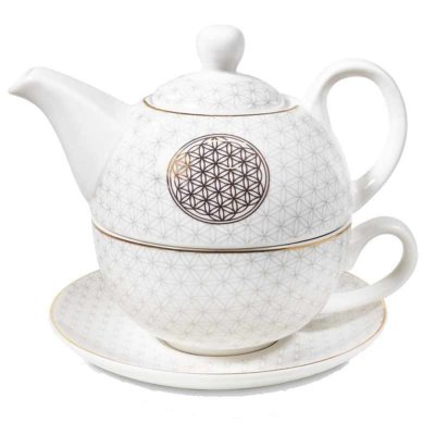 MANI BHADRA Th&eacute;i&egrave;re verte solo en porcelaine Fleur de Vie