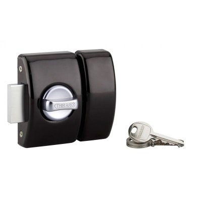 THIRARD  - Verrou &agrave; bouton Design 5 pour porte d'entr&eacute;e, cylindre 45mm, acier, 3 cl&eacute;s, noir