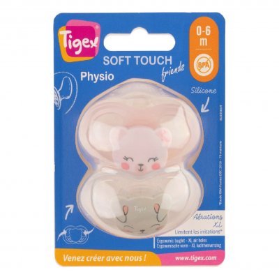 TIGEX  2 Sucettes Soft Touch Silicone Taille 0-6 m Biche chat Fille