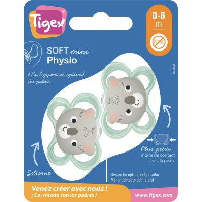 TIGEX  2 Sucettes Soft Touch Silicone Taille 0-6 m Ourson Chat