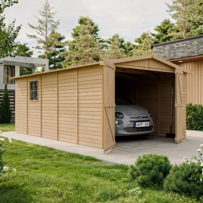 TIMBELA  M101 - GARAGE en Bois Naturel - H222xL516xl324 cm /15 m&sup2;