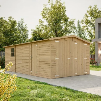 TIMBELA  M102 - GARAGE en bois Naturel - H222xL616xl324 cm / 18 m&sup2;